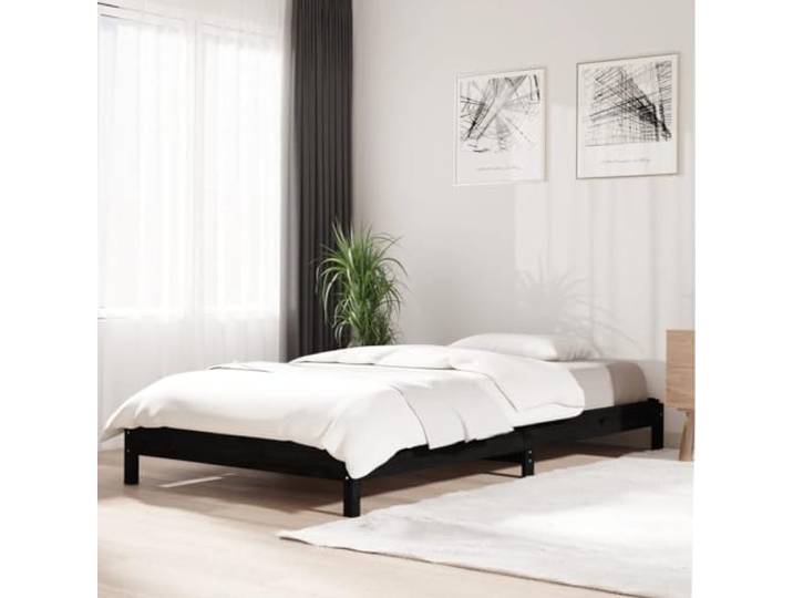 Massives Kiefernholz Stapelbett mit Stapelfunktion 90x200 cm Schwarz Stapelbett Schwarz 90x200 cm Massivholz Kiefer Stabil Bettgestell Stapelbar Holzrahmen mit Lattenrost für kleines