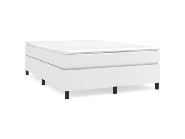 PUGYNBK Boxspringbett mit Matratze, Kunstleder, Weiß, 140 x 200 cm Gefederte Federn, mittelharte Unterstützung, Sperrholzplatte, weicher Schutz