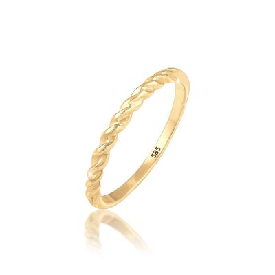 Fingerring ELLI PREMIUM "Bandring gedreht 585 Gelbgold" Gr. 56, gold, Fingerringe, Damen, 56mm, ohne Stein, Gelbgold 585, 1,5mm, Fingerring