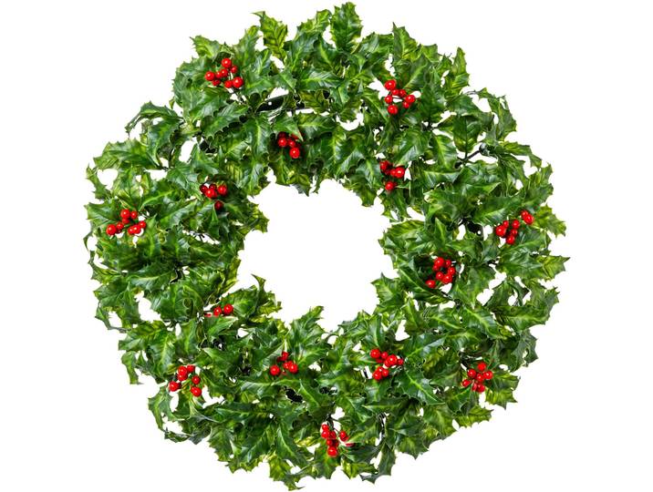 Dekokranz CREATIV GREEN Weihnachtsdeko , grün, H:6cm Ø:51cm, Kunststoff, Dekokränze, Dekokranz, mit Ilex-Beeren