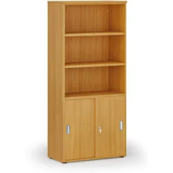 Büro-Kombischrank PRIMO WOOD, Schiebetür auf 2 Etagen, 800 x 420 x 1781 mm, Buche