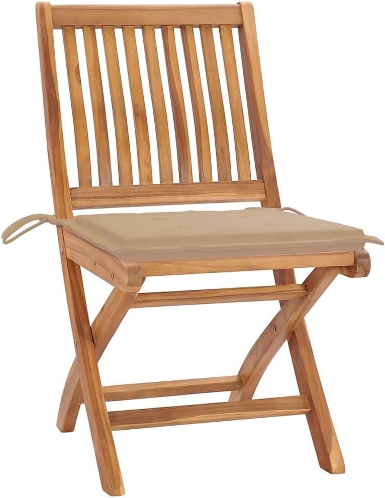 4 klappbare Gartenstühle aus massivem Teakholz mit Kissen für Terrasse, Balkon, Esszimmer und Café