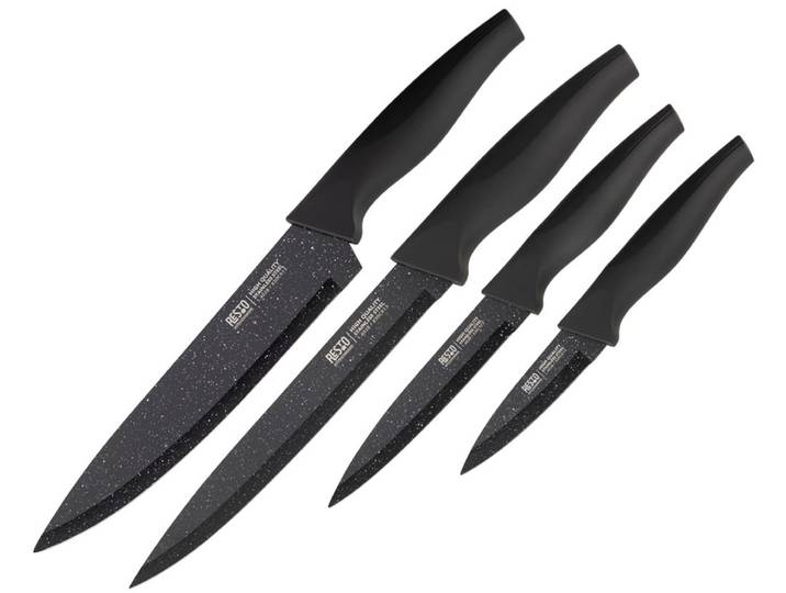 Messer-Set RESTO KITCHENWARE Leo, Edelstahlmesser 4-teilig in Magnet-Geschenkbox , schwarz, Edelstahl, Kochmesser-Sets, Messer-Set, Kochmesser, Tranchiermesser, Universalmesser, Gemüsemesser