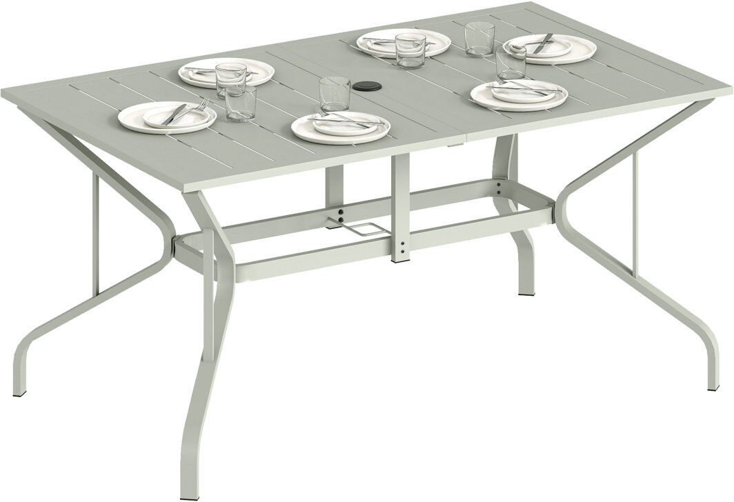17 Stories Outsunny Rectangle Garden Table with Parasol Hole 150cm x 90 cm Light Grey Grey