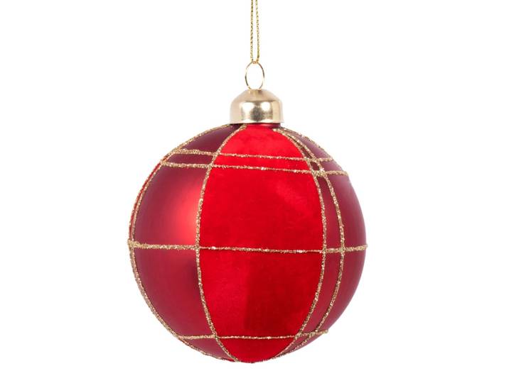 Christbaumkugel aus Glas, rot und gold
