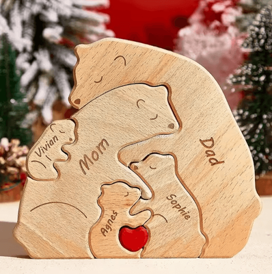 Uplift Curations Custom Name Bear Puzzle Ornament Personalized Family Wooden Decor Keepsake 2 Bears