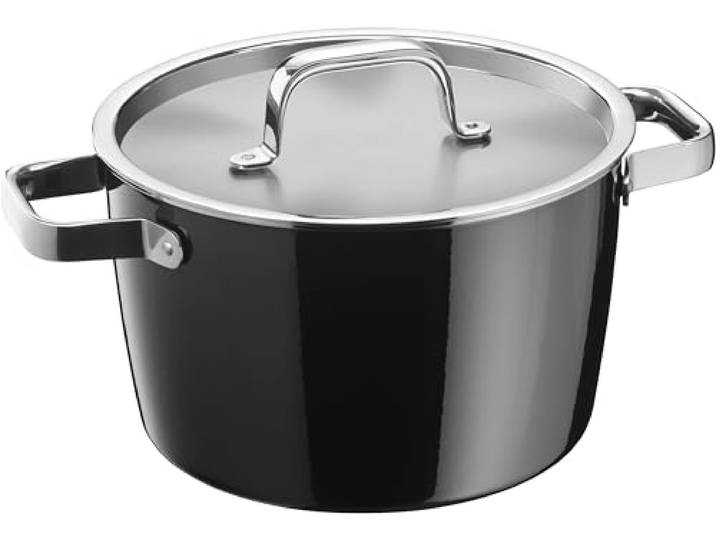 WMF Fusiontec Aromatic Kochtopf groß 22cm, Fleischtopf Induktion 4,7l, Deckel mit Kondensationsnoppen, High-Tech Keramik, stapelbar, kratzfest, schwarz