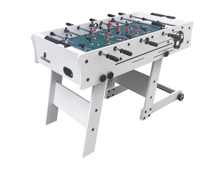 Tischfussball, Weiss, Holz, Kunststoff, 61x81x122 cm, CE, Ballrücklauf an beiden Kopfenden, klappbar, Balleinwurf auf beiden Spielerseiten, Freizeit & Co, Spieltisch, Töggelikasten
