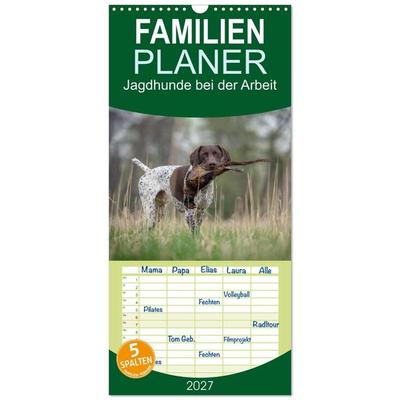 Familienplaner 2027 - Jagdhunde bei der Arbeit mit 5 Spalten (Wandkalender, 21 x 45 cm) CALVENDO