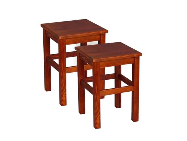 Metdrew Holzhocker Holzhocker 32 x 32 x 45 cm Küchenhocker Quadratischer Hocker Rustikaler Stil Einfacher Hocker Holzschemel Farbe: Calvados-Farbe gebeizt 2 Stück