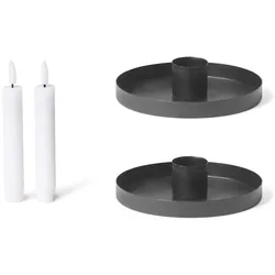 Novaliv 2X Stabkerzenhalter rund Metall Durchmesser 9cm matt SCHWARZ LED-Stabkerze flammenlos Kerzenhalter Candle Holder Kerzenpick Adventskranz scandic chic Kerzenteller Weihnachtsdekoration