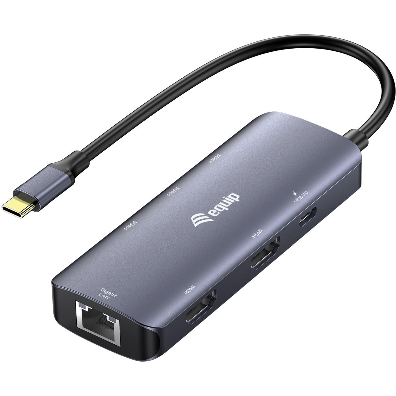 Equip Adapter USB-C->2xHDMI/RJ45/2xUSB-A/USB-C3.2 St/Bu grau