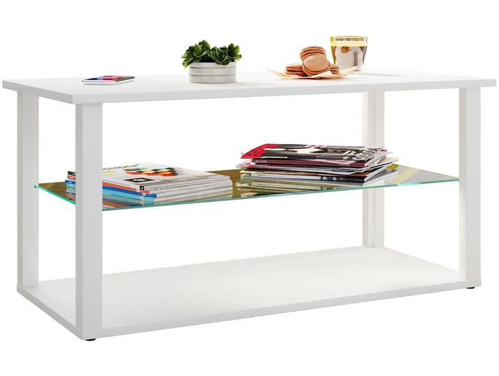 Couchtisch VCM Holz Sofatisch Couchtisch Glas Tisch Wanilo L , weiß, B:95cm T:45cm, Tische, Couchtisch