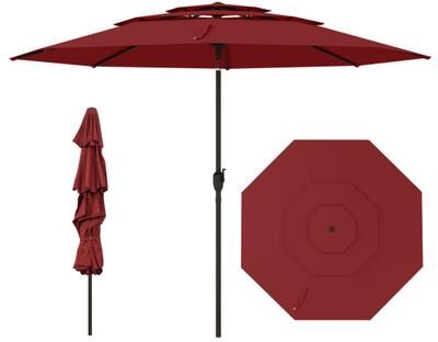 Costway 10 ft 3-tier Vented Patio Umbrella with Push Button Tilt-Red