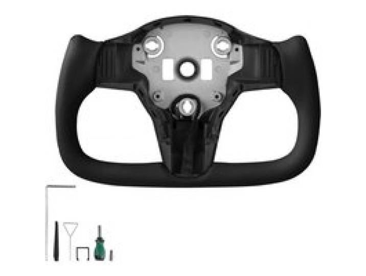 VEVOR Volant Compatible avec Tesla Model 3 (2016-2023), Volant de Direction en Fibre de Carbone, Forme en D, Méplat avec Fonction Chauffante, Poignée en Cuir avec Texture Antidérapante, Noir
