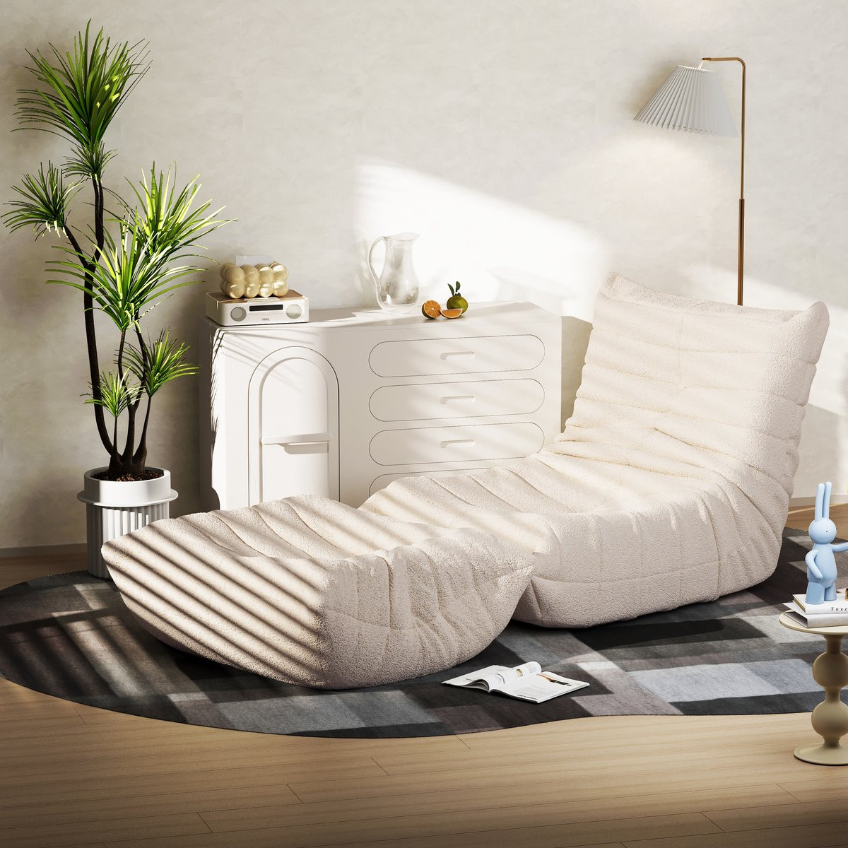 HAUSS SPOLE Zitzak Fauteuil met Ergonomische Vulling in Teddy Fleece - Beige