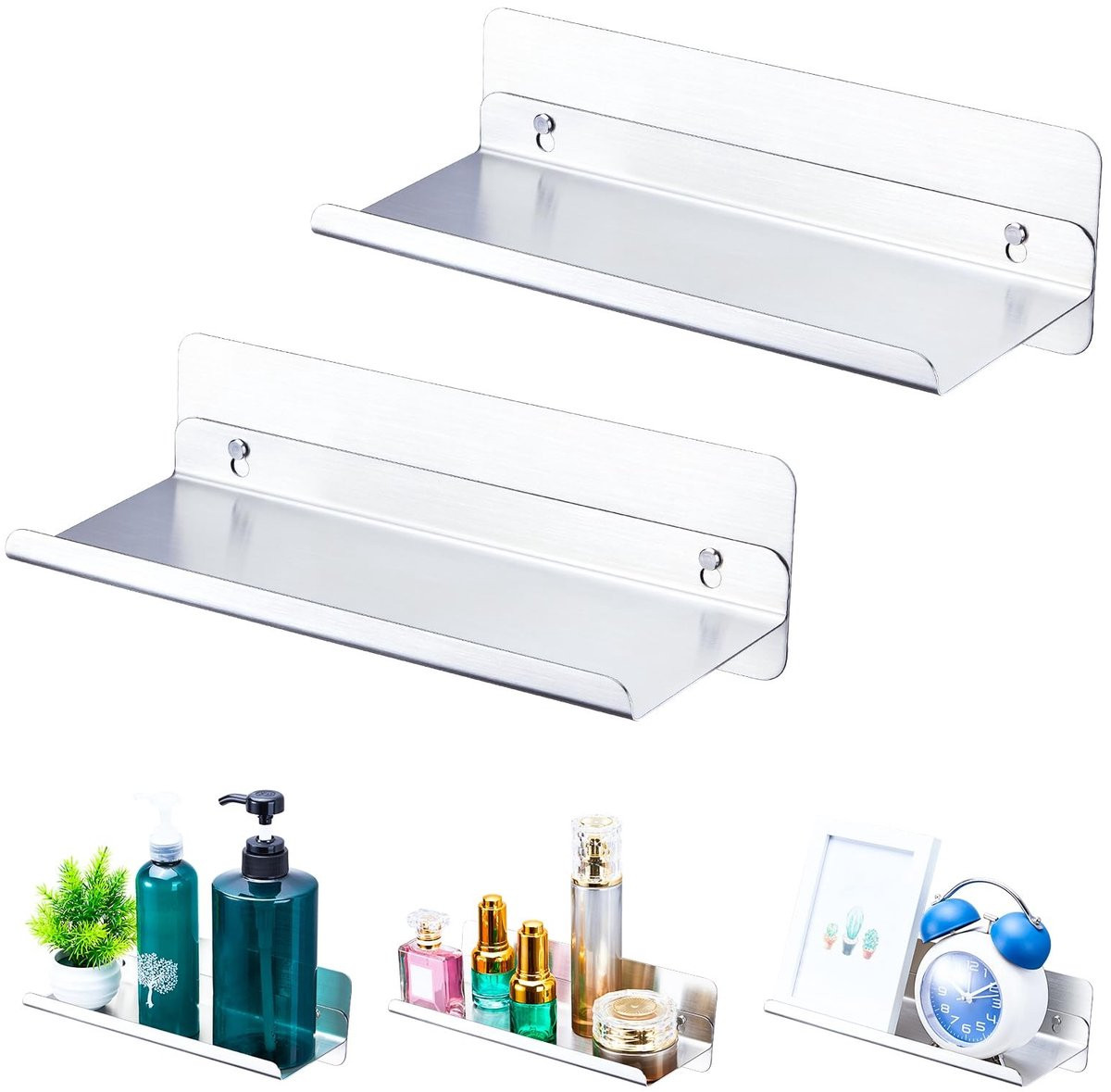 Solidchoice Zwevende Wandplank zonder Boren, 2 Stuks, Zilver