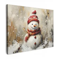 LEINWANDBILD Schneemann - Winter - Schnee - Beige Wandbild 40x30 cm