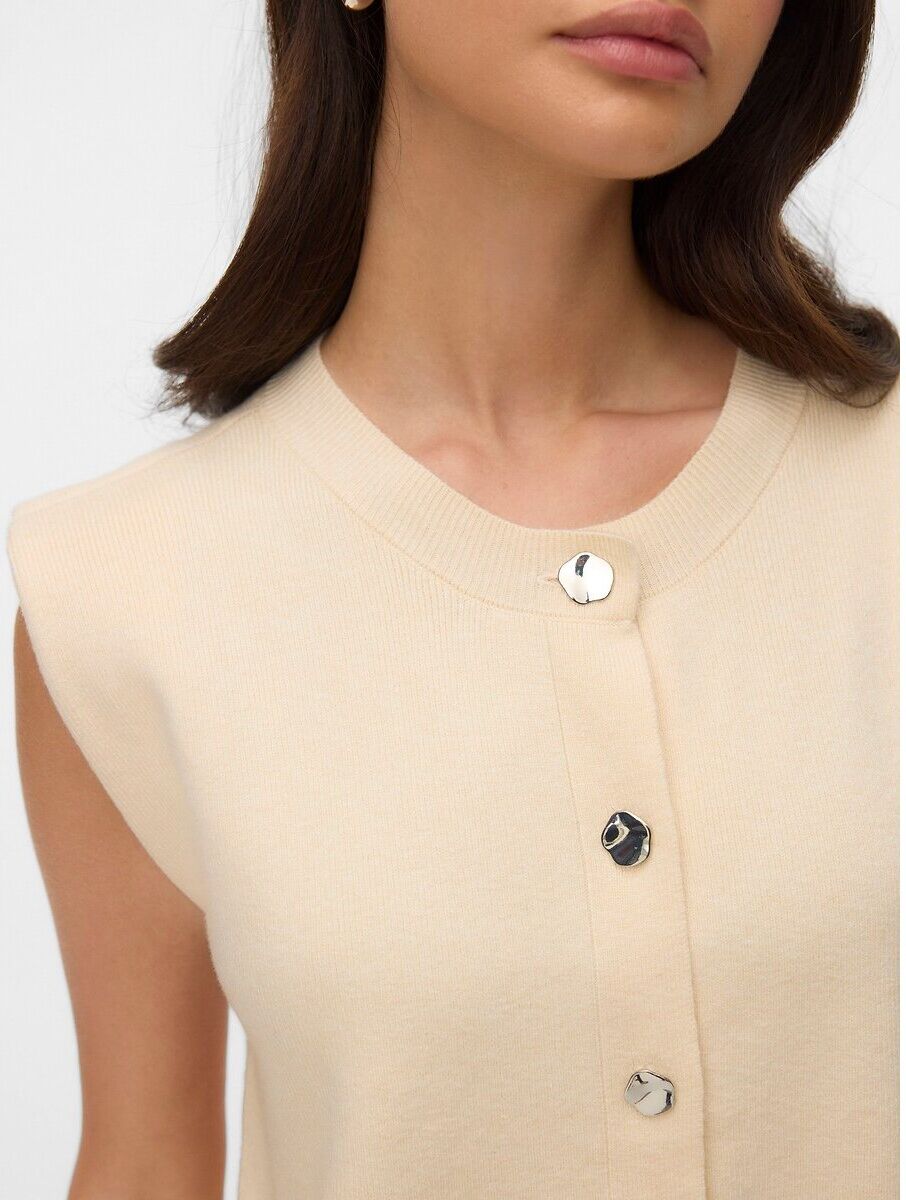 VERO MODA Gilet sans manches col rond boutonné