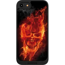 Nivocase Handyhülle für Apple iPhone 7 Hülle NIVOpure Case Schwarz Feuer Schädel Totenkopf (Apple iPhone 7), Smartphone Hülle, Schwarz