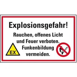 Schild I Hinweis-Kombischild Explosionsgefahr! Rauchen, offenes Licht und Feuer verboten, Kunststoff, 400x300mm