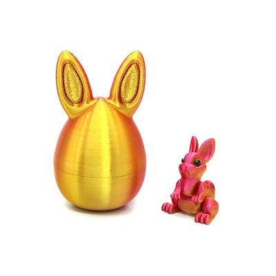 Bewegliche Osterhasenfigur aus 3D-Druck mit verstellbaren Ohren Ausdrucksstarke Augen, mehrfarbige Osterkorbdekoration aus Kunststoff, geeignet als Füllung für Osterkörbe und Tischdekoration