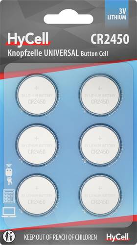 HyCell Knopfzelle CR2450 3V 6 St. Lithium 6er Blister Lithium Knopfzellen CR2450