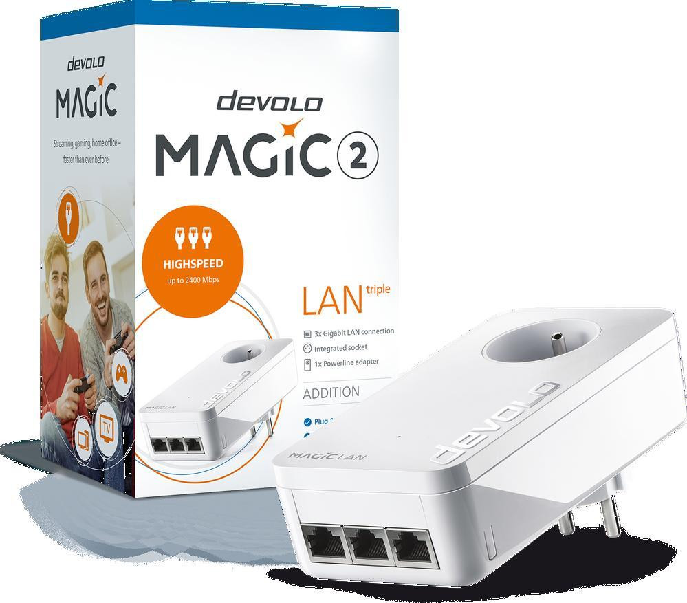 Devolo Magic 2 LAN triple Powerline Adapter met 2400 Mbit/s en Gigabit Ethernet
