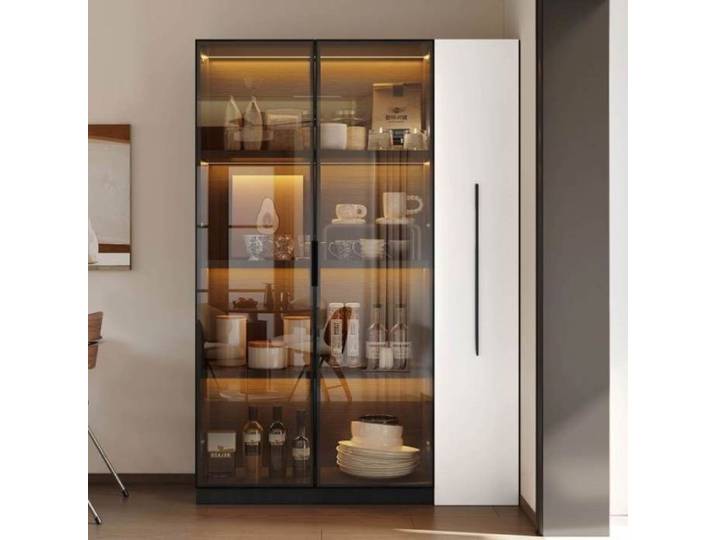 Buffet salle à manger vitrine 2 en 1 complète MDF 110 5x35x160cm verre sécurisé étagère coulissante et éclairage LED
