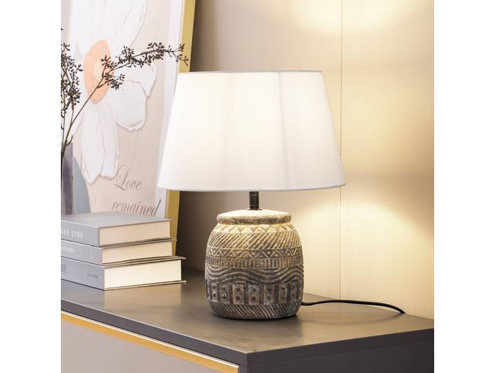 Aelith Lampe de Table Ø30 White/Grey - Lindby - Salon / séjour - Rustique - Tissu / textile - À ampoule unique