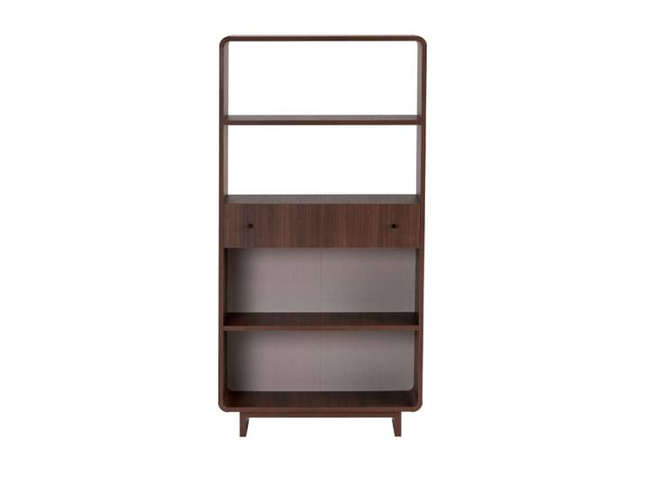 Étagère 1 tiroir aux bords arrondis en bois h153cm - bois foncé