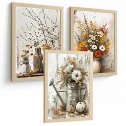 POSTER 3er Bilder-Set Wandbilder Blumen Vasen modern Wohnzimmer Deko, Schlafzimmer, Küche, Badezimmer Rahmenlos A4