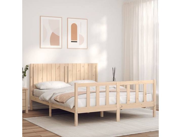 furnicato Bettgestell Massivholz Bett 205,5x165,5x100 cm in naturbelassenem Kiefernholz (1-tlg), Stabile Sperrholzlatten für optimale Gewichtsverteilung, Rückenstütze
