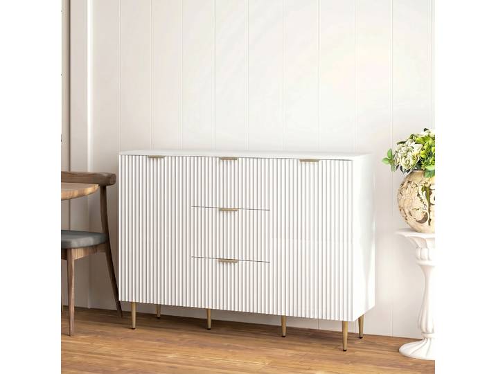 HOMCOM Buffet Cuisine Blanc 120x40x90cm 3 Tiroirs Étagères Placards