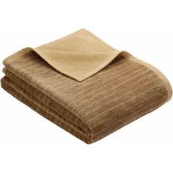 Wohndecke IBENA "Fano", beige, B:150cm L:200cm, Baumwolle, Kunstfaser, Wohndecken, Wohndecke, mit Streifen versehen, Kuscheldecke