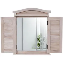 Wandspiegel Spiegelfenster mit Fensterläden 53x42x5cm ~ naturbraun