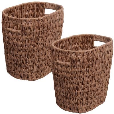 happimess Maple Contemporary Farmhouse Resin 4.5-Gallon Tapered Oval Wicker Watebasket with Handles (Set of 2)