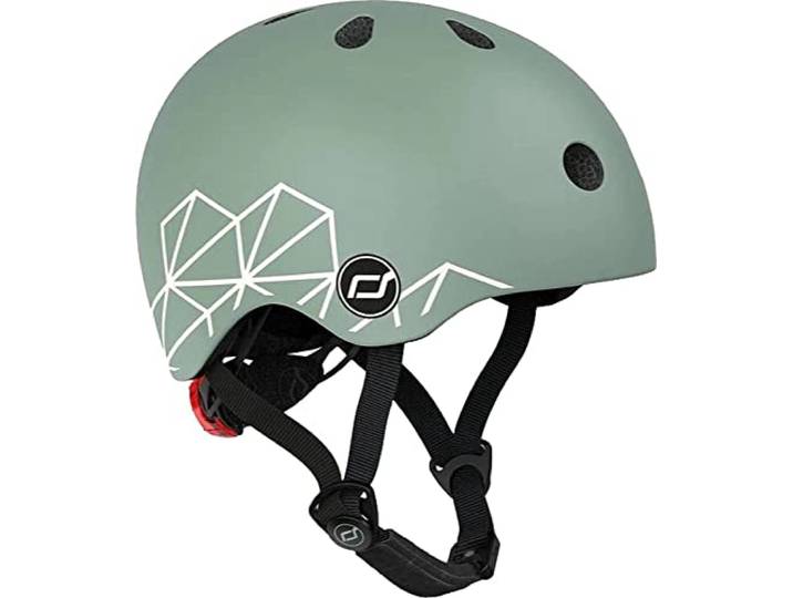 Scoot and Ride XXS Graphics Helm aus PVC-freiem Kunststoff mit LED-Licht an der Rückseite in der Farbe Green Lines, Größen verstellbar: 45cm -51cm, 96562