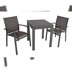 DELUKE Garten-Sitzgruppe CHIARA 3-tlg. - Kunststoff, Dunkelgrau | Gartenmöbel-Set Gartengarnitur Garten-Essgruppe mit Stühlen und Esstisch