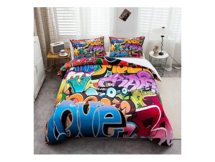 LuxusKollektion Jugendbettwäsche Bettwäsche Graffiti Hip Hop 200x200cm 3-tlg