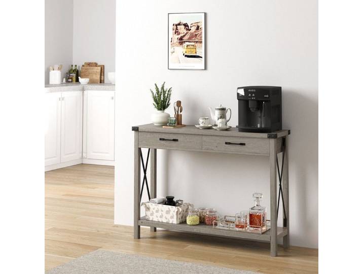 Table Console - PROMIRACAL - 110x30x78CM - Rotin - 2 Tiroirs - Style Industriel