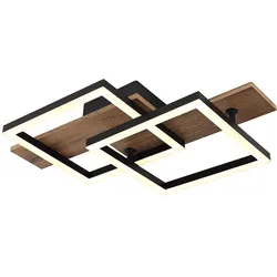 LED Deckenleuchte Holzlampe Wohnzimmerleuchte Deckenlampe opal schwarz, Metall, 16W 900lm warmweiß, LxBxH 44x33x8,5 cm
