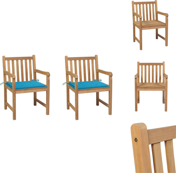 vidaXL Gartenstühle 2 Stk. mit Blauen Kissen Massivholz Teak - Gartenstühle