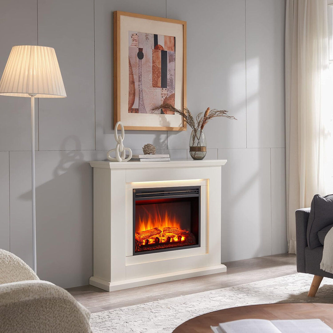 FLAMME Electric Fire and Surround, Freestanding Suite, Evora White 82cm H x 100cm W x 25cm D