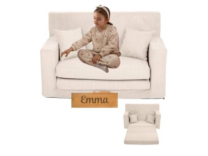 Flumi Personalisierte Kindercouch: Mini Schlafsofa für Kinderzimmer, Kuschelecke, Spielsofa, Kindersofa, Kleine Couch mit Gravur, Kord,92x40x60, Ideal für Leseecke und Jugendzimmer (Beige Kord)