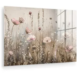 ACRYLGLASBILD Blumen - Rosa - Modern - Beige Wanddeko 60x40 cm