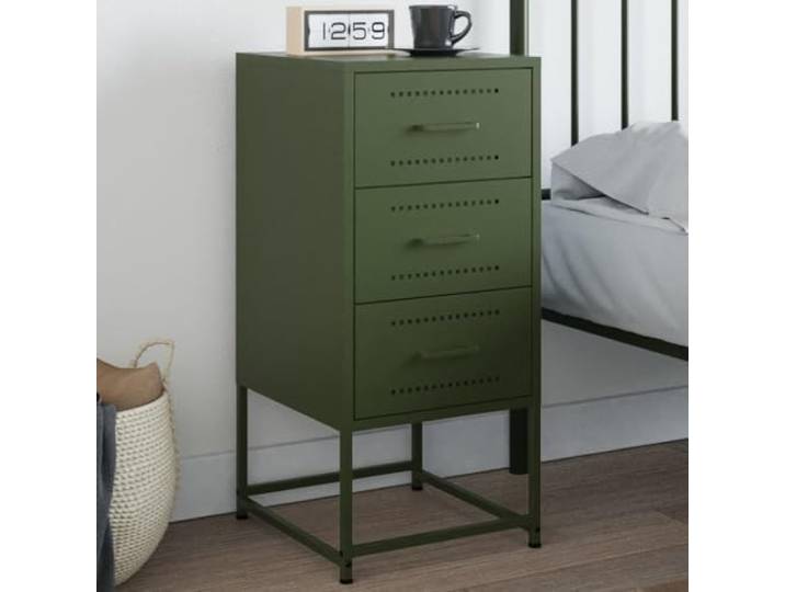 HEFZGDB Industrie-Stil Nachttisch Olivgrün 36x39x78 cm Stahl Schubladenschrank mit Wandhalterung Stauraum Multifunktional