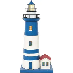 Leuchtturm LED Metall blau-weiß, Höhe 44 cm