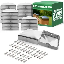 Novatool, Zaunpfosten + Pfähle, 20x Edelstahl Pfostenkappen Sparset 91x91mm mit Schrauben, Pfostenabdeckung Pfostenkappe