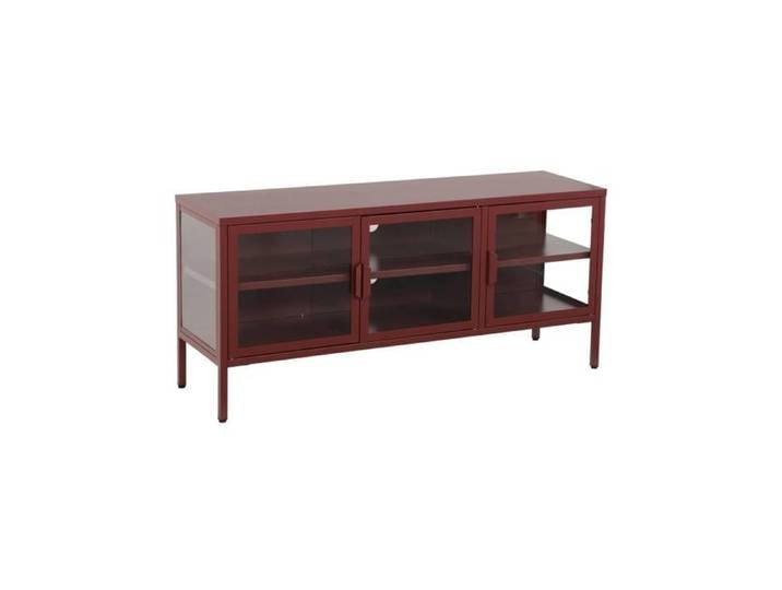 Meuble TV industriel métal et verre trempé 3 portes 120cm bordeaux - Arkansas